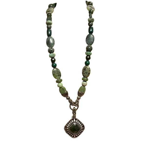 Carolyn Pollack Necklace & Pendant Set Multi Kinds of Green Stones & Shades - Picture 2 of 13